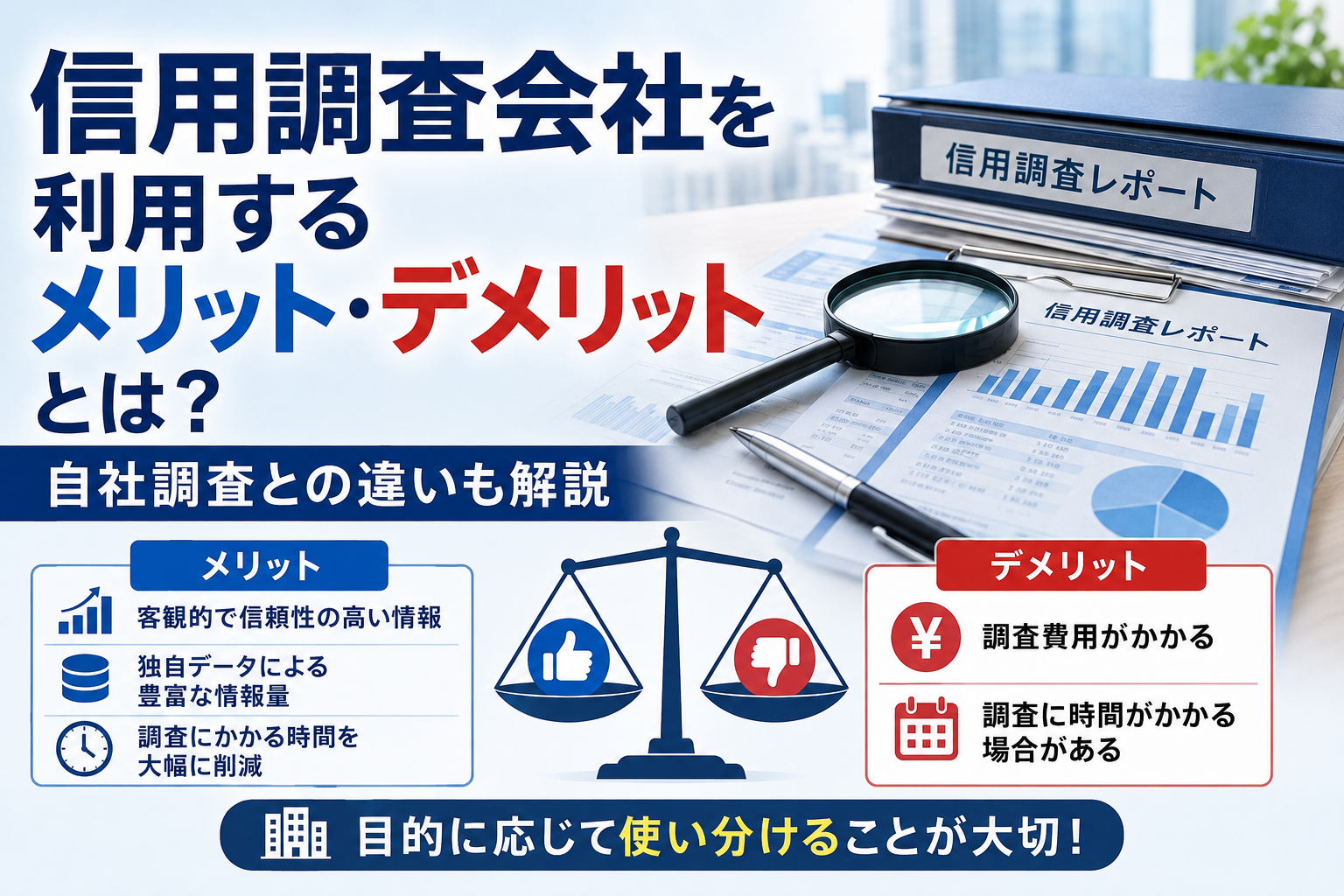 信用調査会社を利用するメリット・デメリットとは?自社調査との違いも解説